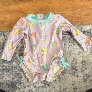 Ruffle Butts Ice Cream Print Long Sleeve Swimsuit 12-18m